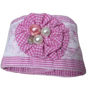 Handcrafted Re-Purposed Pink & White Floral Pearl Boho Shirt Cuff Bracelet